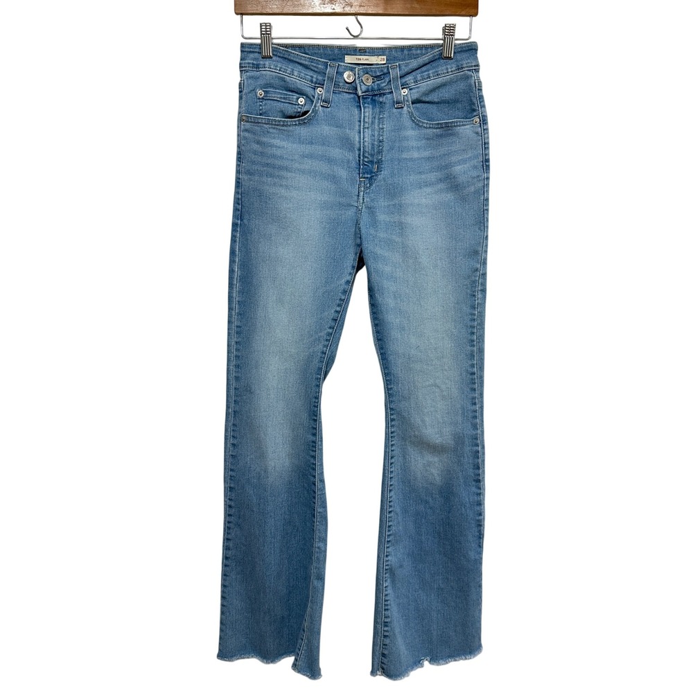 Levi's 726 Flare Jeans Womens 28 Raw Hem High Rise Light Wash Denim Boho *Flaw